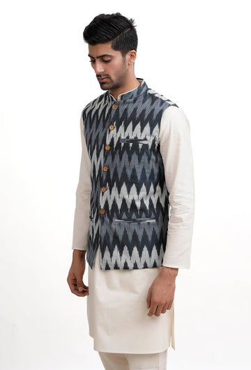 Slate Blue Ikat Nehru Jacket